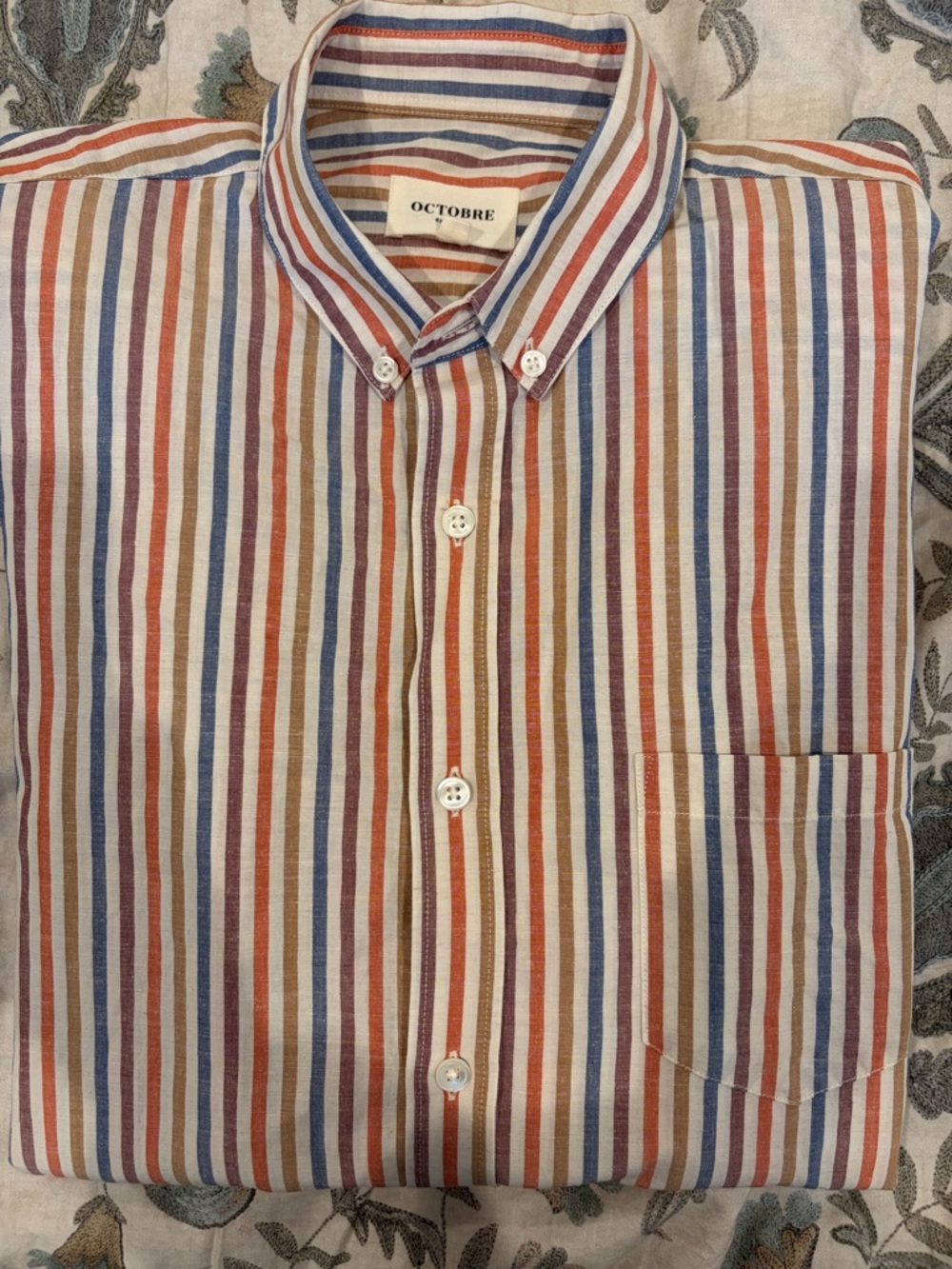 Octobre Edition Sezane Men's Multicolor Stripe Button-Down Shirt LARGE